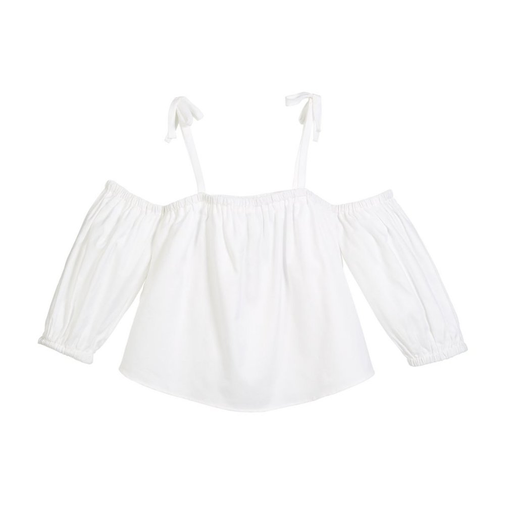 Milly Minis Oxford Cold-Shoulder Cotton Blouse Cri - Picture 2 of 8